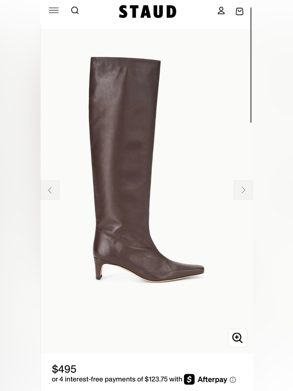 STAUD Dark Brown Pointed-Toe Knee-High Leather Boots